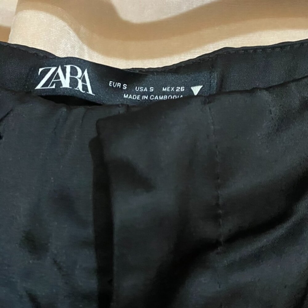 ZARA satin cargo pants, straight/wide leg, black